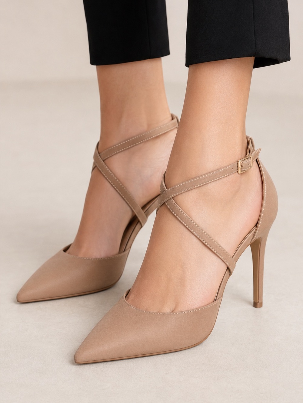 TOP MODA WOMENS STILETTO ANKLE STRAP TAN HEELS SIZE 10
